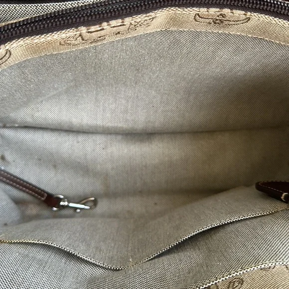 Dooney & Bourke DB Logo Double Handle Tote Brown Fabric Leather Accents